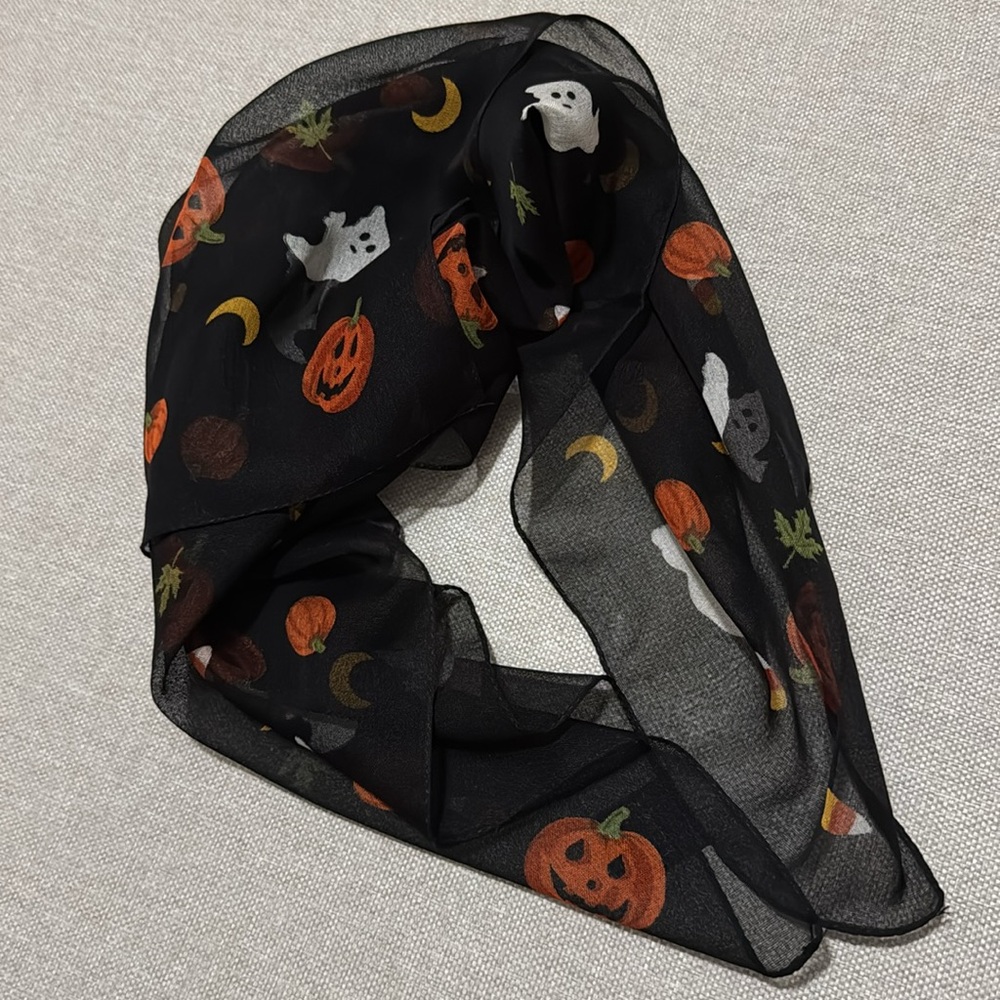 Like New Halloween Themed Sheer Square Scarf-Black-Polyester